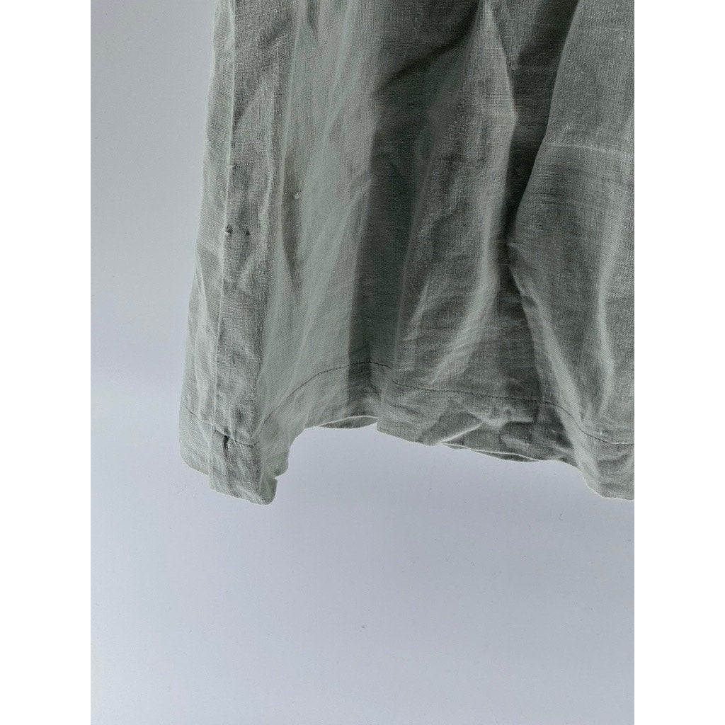 GARNET HILL Women's Green Linen Button-Up Sleeveless Knee Shirt Dress SZ 12