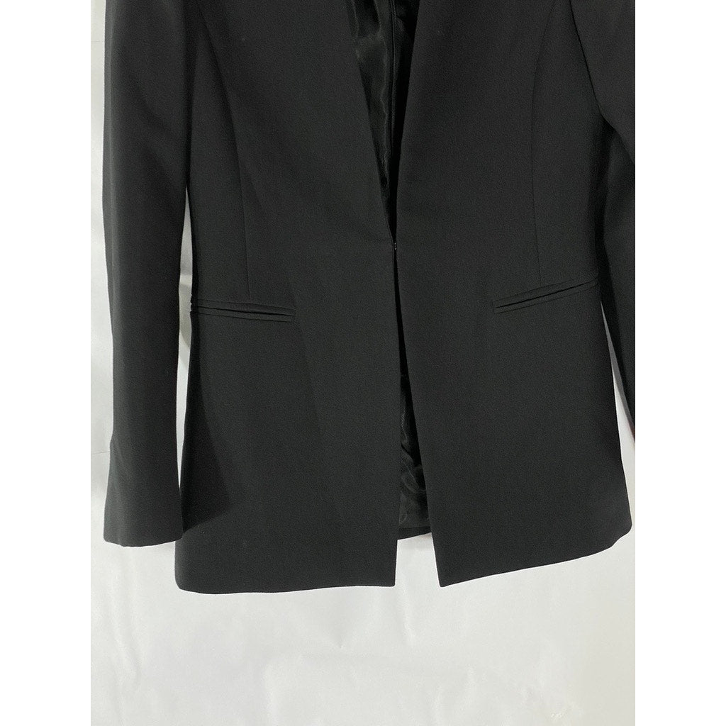 ZARA Women's Solid Black Fitted Hook-Closure Collarless Blazer SZ M