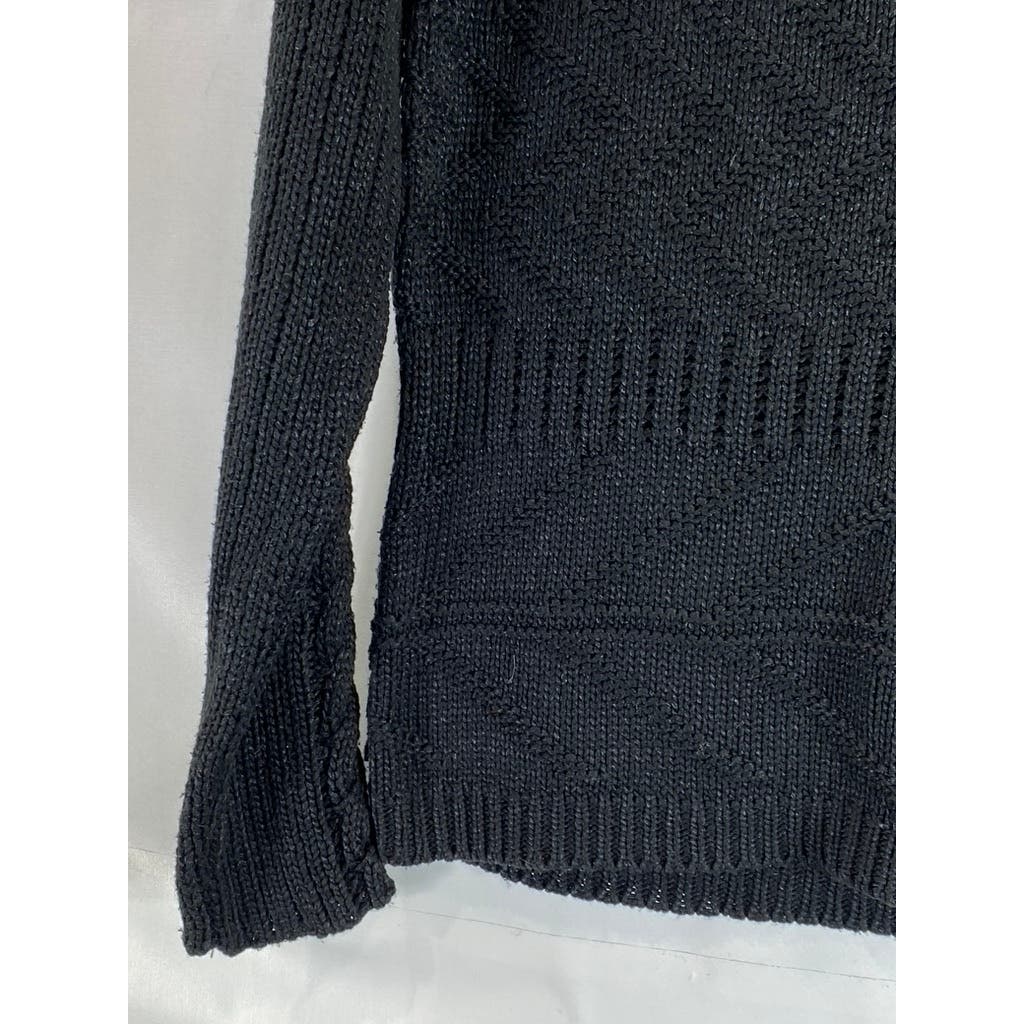 ZARA MAN Men's Black Solid Crewneck Cable Knit Pullover Sweater SZ L