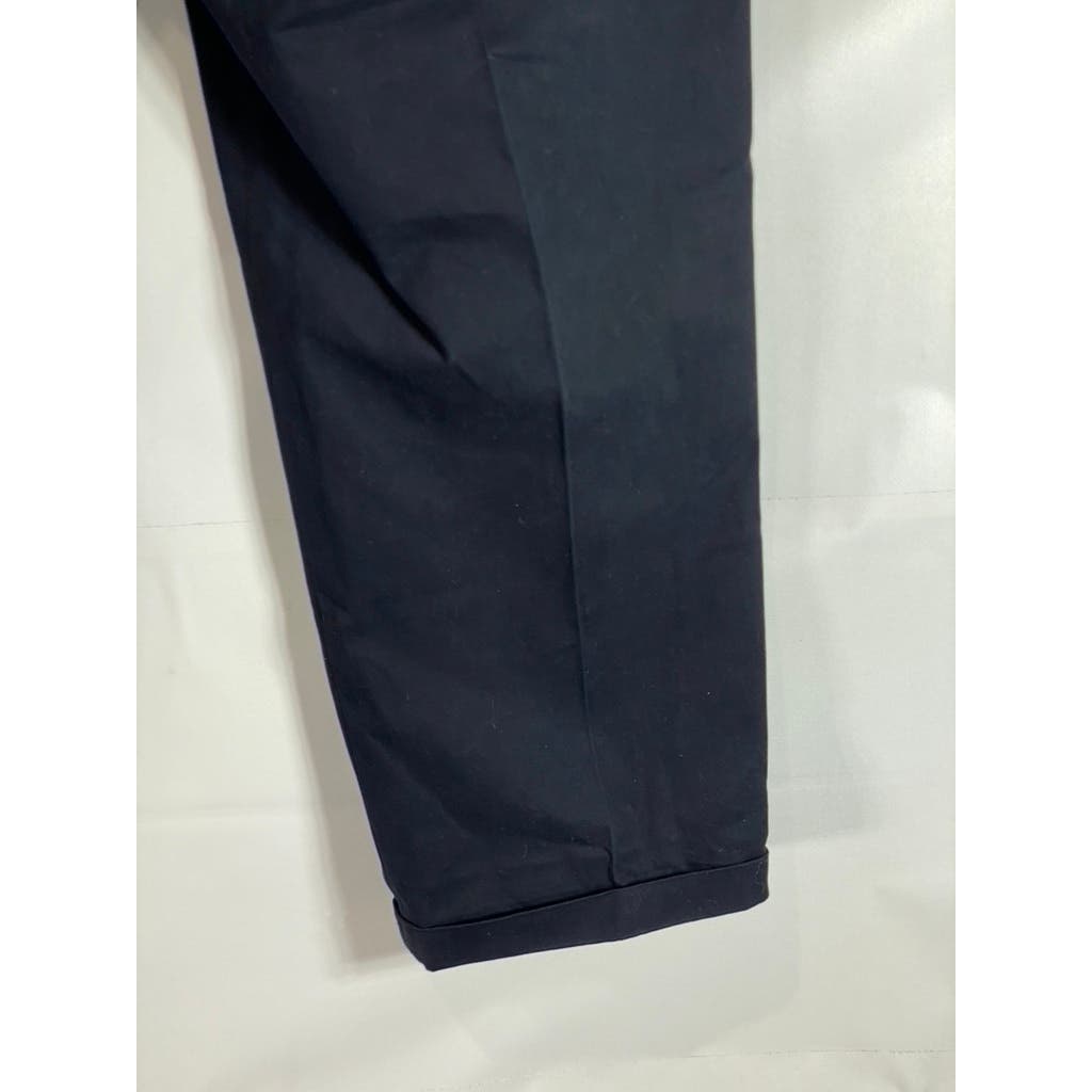 FACONNABLE Men's Solid Black Cotton Pleated Cuffed Dress Pants SZ 38R