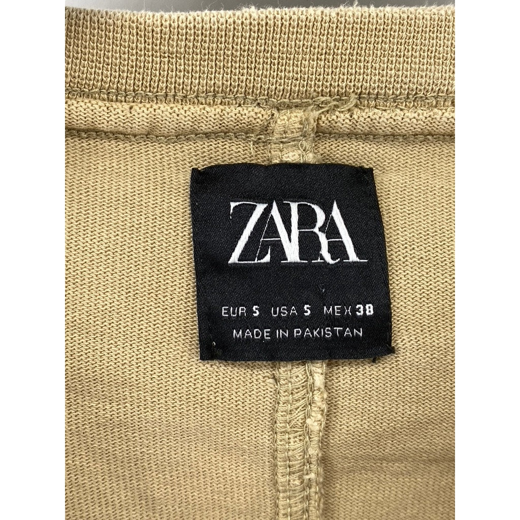 ZARA Women's Tan Crewneck Oversized Short Sleeve Top SZ S