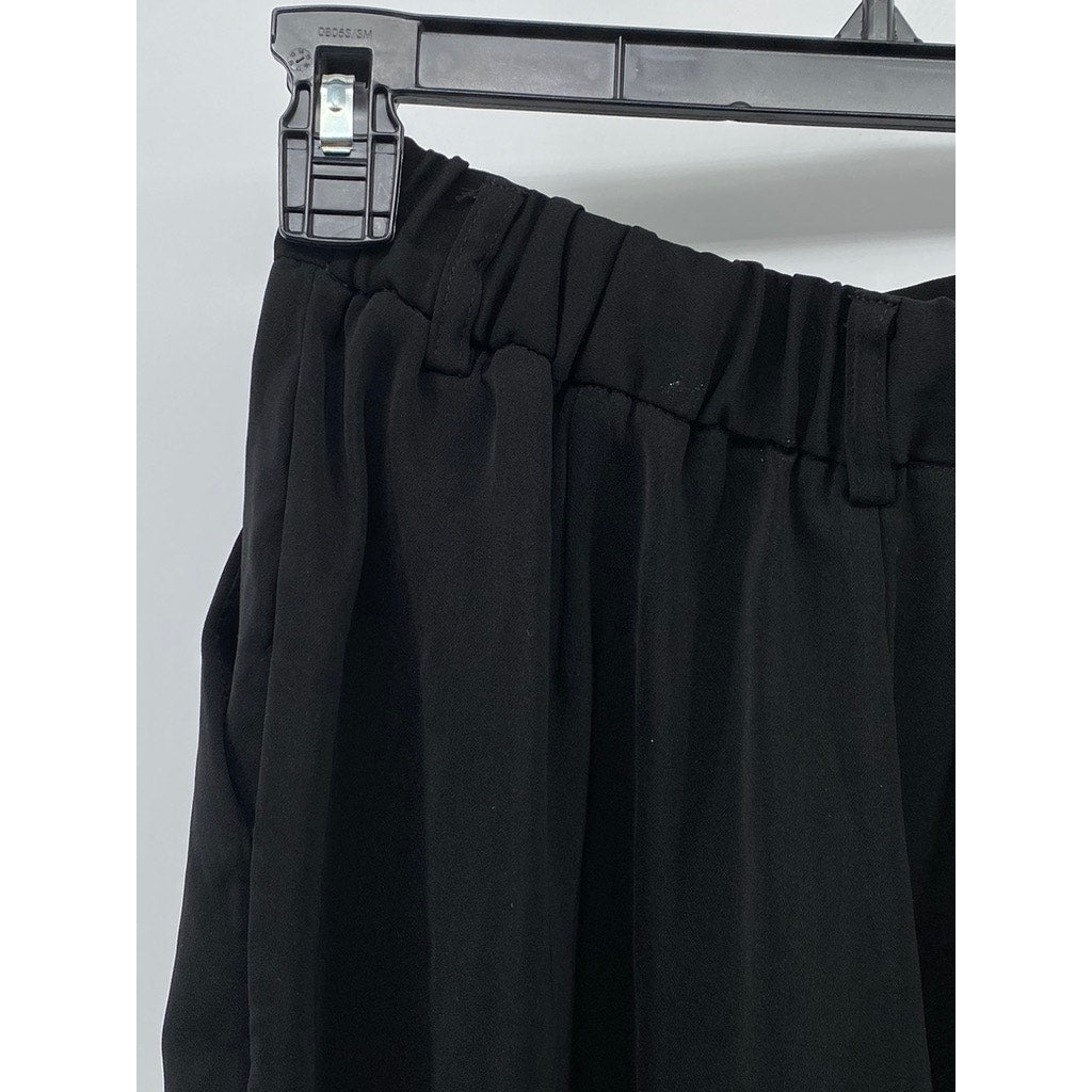 TRONJORI Women's Black Solid High-Rise Wide-Leg Casual Palazzo Trousers SZ XS