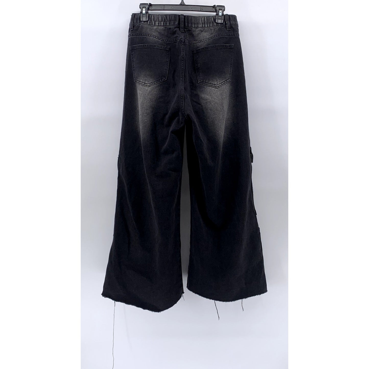 AMERICAN BAZI Women's Black Denim Distressed Baggy-Fit Wide-Leg Y2K Jeans SZ L