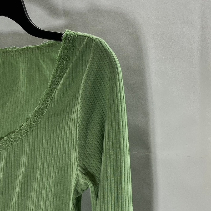 SHEIN Women's Olive Green Long Sleeve Ribbed Scoop Neck Top SZ XS US 2