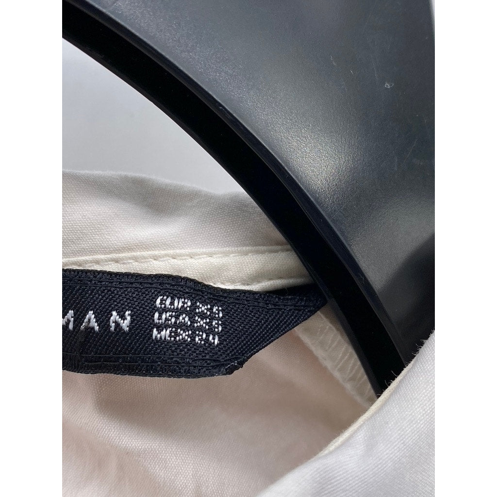 ZARA Women's Off-White Bib Collar Long Sleeve Button-Up Top SZ XS