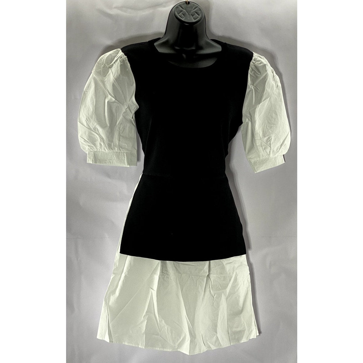 ENGLISH FACTORY Women's Black/White Short Puff Sleeve Poplin Mini Dress SZ M