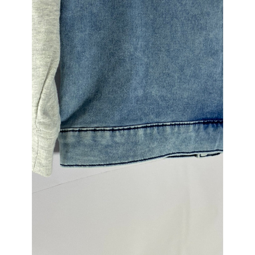 ART CLASS Boy’s Light Wash Blue-Gray Denim Snap-Button Hooded Jacket SZ L 10/12