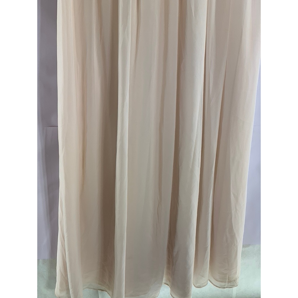 AZAZIE Women's Beige Double V-Neck Sleeveless Mesh Maxi A-Line Dress SZ 12