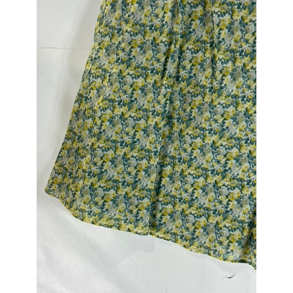 TALBOTS Women's Plus Size Green/Yellow Floral A-Line Knee Length Skirt SZ 12W