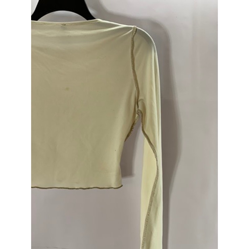 AS YOU Women's Beige Mesh Long Sleeve Crewneck Crop Top SZ 6