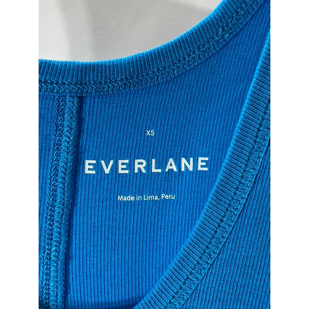 EVERLANE Women's Blue Ribbed Deep Scoop-Neck Pima Cotton Tank Top SZ XS
