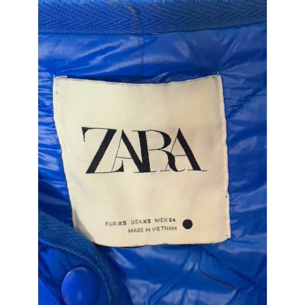 ZARA Women's Royal Blue Snap-Button Oversized Quilted Split Hem Jacket SZ XS