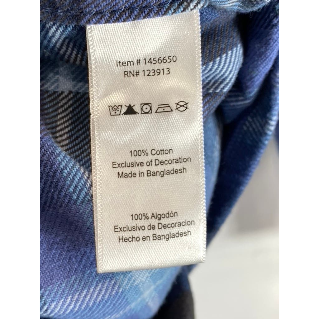 JACHS Men's Blue Plaid Heritage Flannel Button-Up Long Sleeve Shirt SZ L