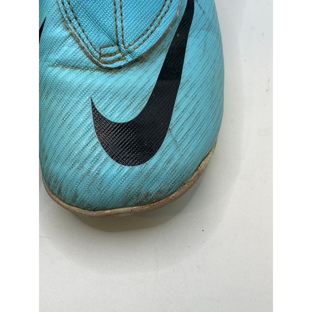 NIKE Kids' Hyper Turquoise Mercurial Vapor 15 Round-Toe Strap Soccer Cleats SZ13