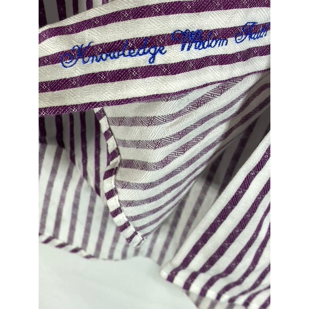 ROBERT GRAHAM Men's White/Burgundy Striped Knowledge Wisdom Truth Shirt SZ 17