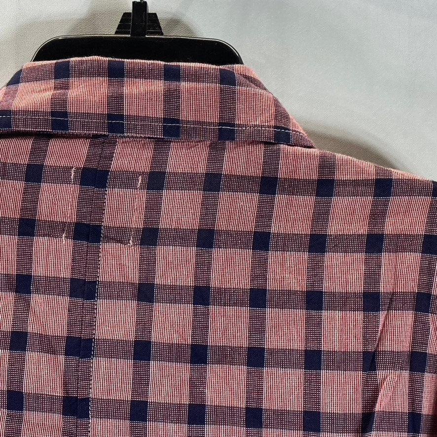 18EAST MFG Men's Red/Navy Plaid Button-Up Regular-Fit Long Sleeve Shirt SZ S