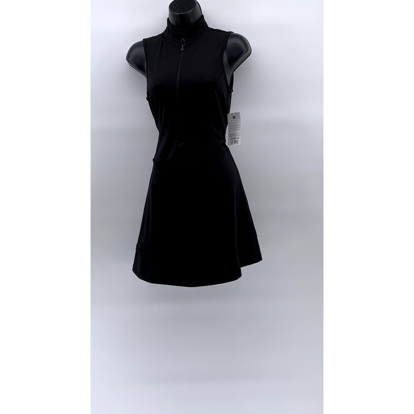 APANA Women's Black Solid Half-Zip Sleeveless A-Line Mini Active Dress SZ S