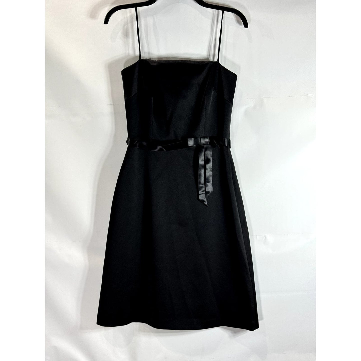 LAUNDRY BY SHELLI SEGAL Women's Black Satin Waist-Bow Spaghetti Strap Dress SZ 4