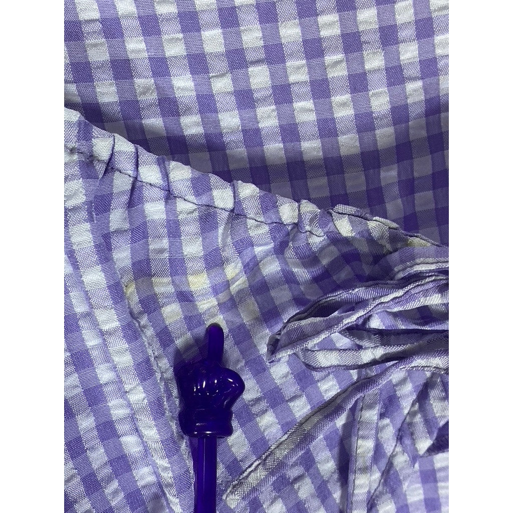 H&M Women's Purple-White Gingham Tie-Front Cutout Puff-Sleeve Mini Dress SZ XS
