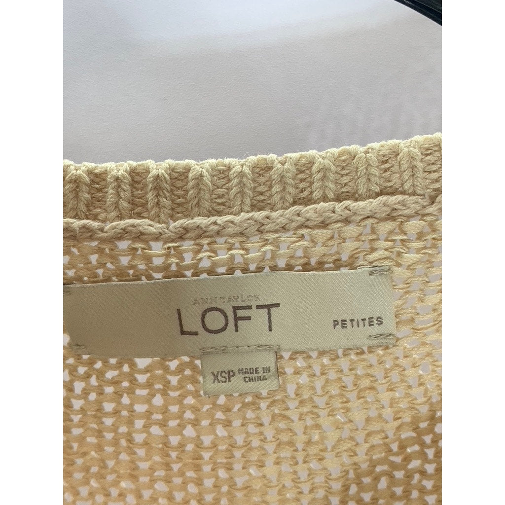 ANN TAYLOR LOFT Women's Petite Tan Knit Crewneck Long Sleeve Sweater SZ XS/P