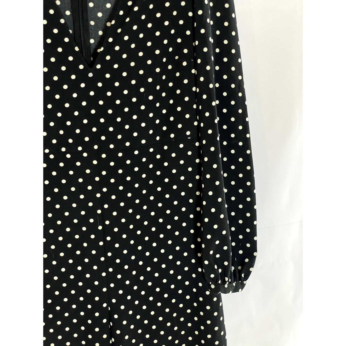 ZARA Women's Black-White Polka Dot V-Neck Long-Sleeve Cropped Jumpsuit SZ XS