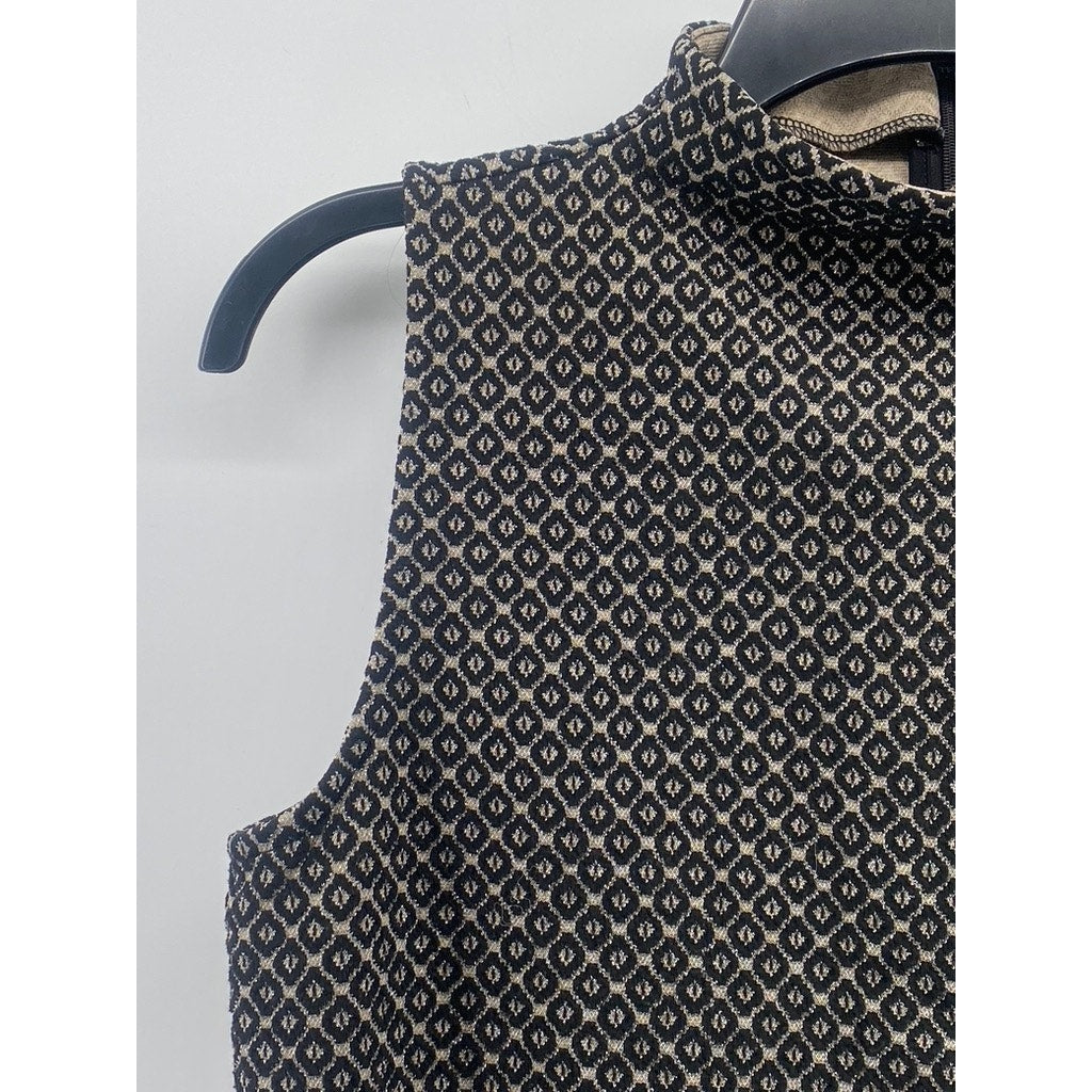 ANN TAYLOR Women's Black Geo Print Mock-Neck Sleeveless Top SZ S