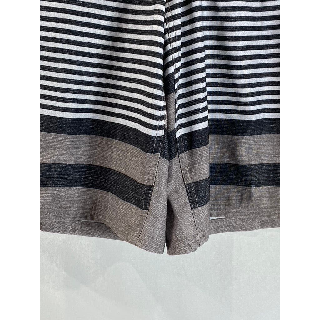 MONUMENT Men's Gray/Black Striped Elastic Drawstring Pull-On Board Shorts SZ S