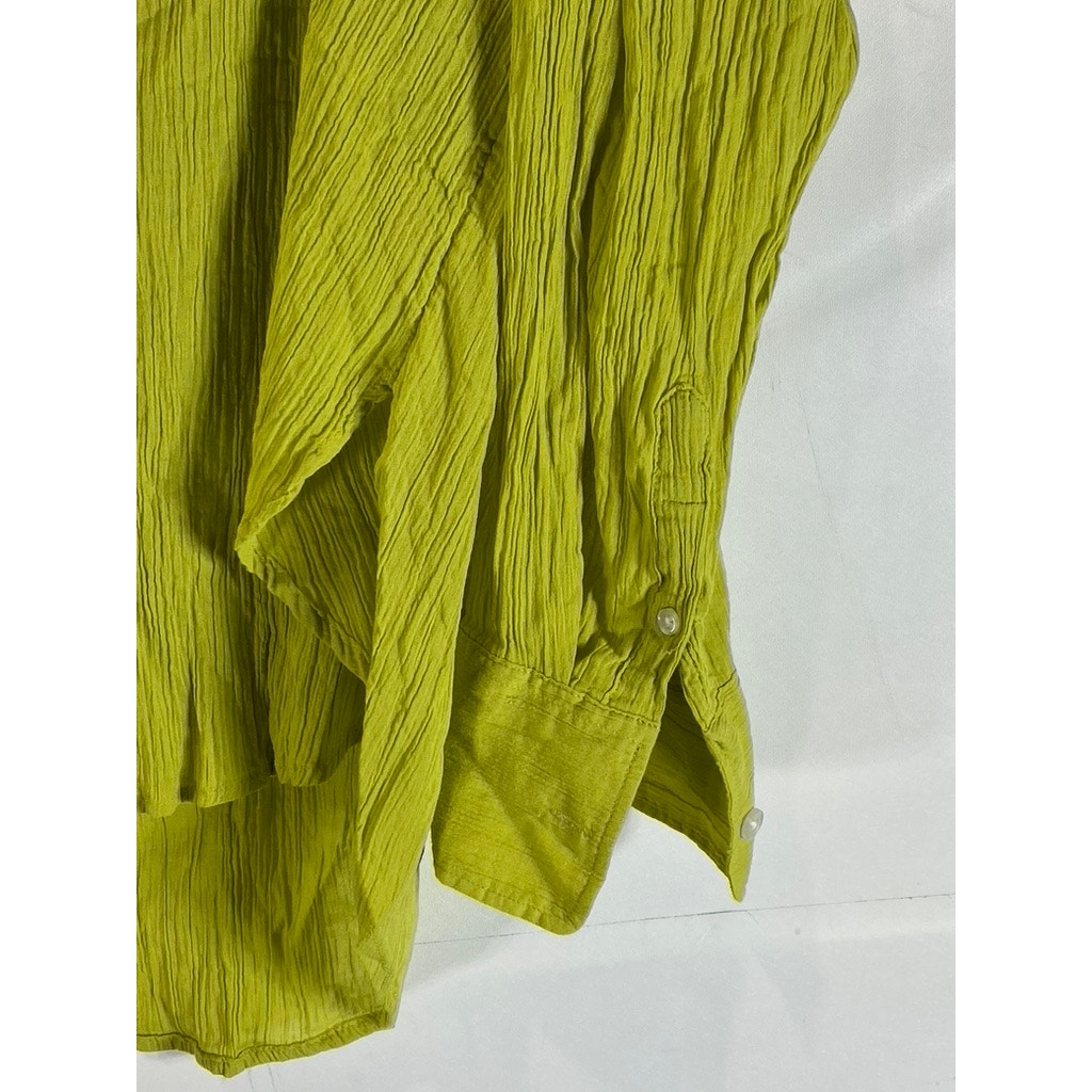 H&M Women's Yellow-Green Oversized Crinkle Long Sleeve Button-Up Top SZ S