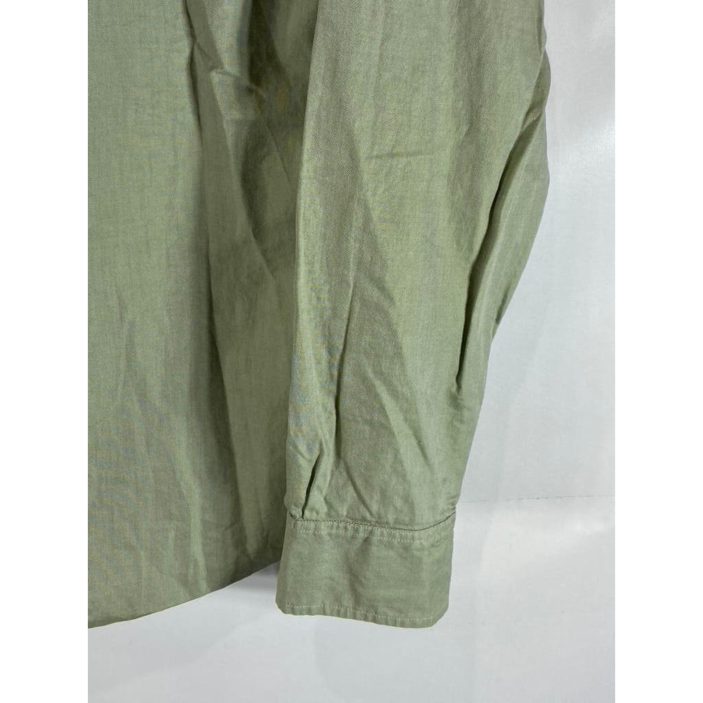 7 FOR ALL MANKIND Men's Green Button-Up Long Sleeve Shirt SZ L