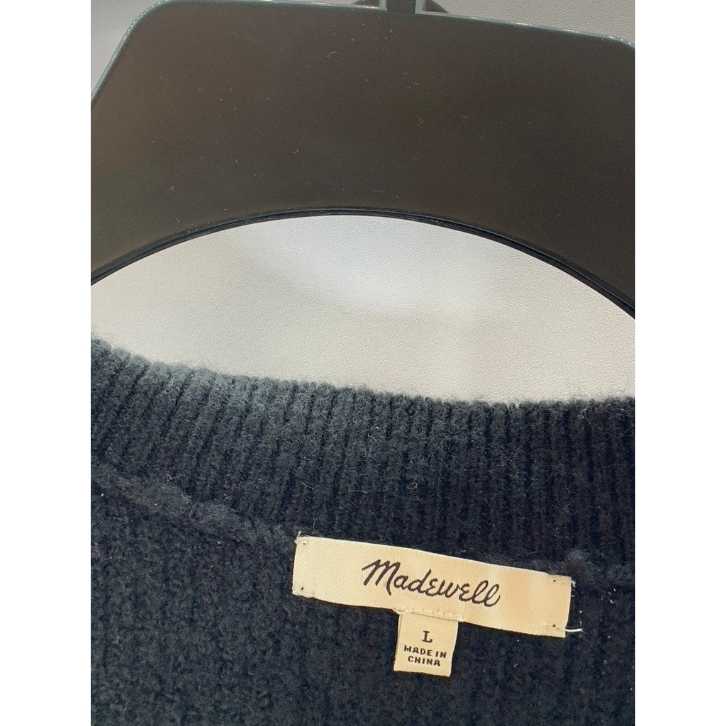 MADEWELL Women's Black Coziest Yarn Melwood Square-Neck Long Sleeve Sweater SZ L