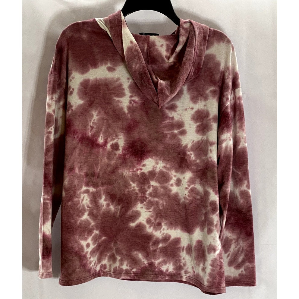 BLVD Women's Red/Beige Tie-Dye Pocketless Pullover Hoodie SZ M