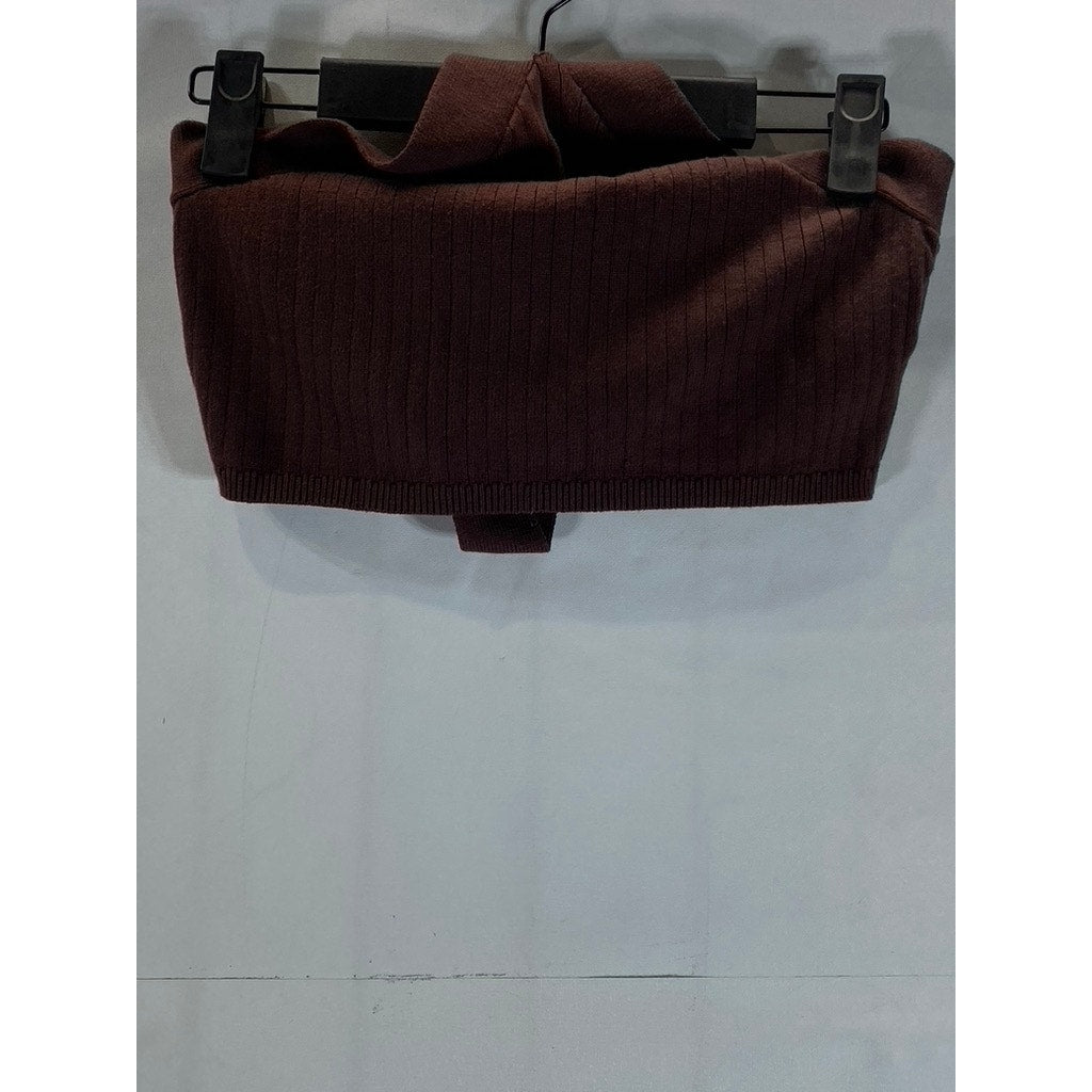 BDG BY URBAN OUTFITTERS Women's Brown Ribbed Cross-Neck Halter Crop Top SZ M