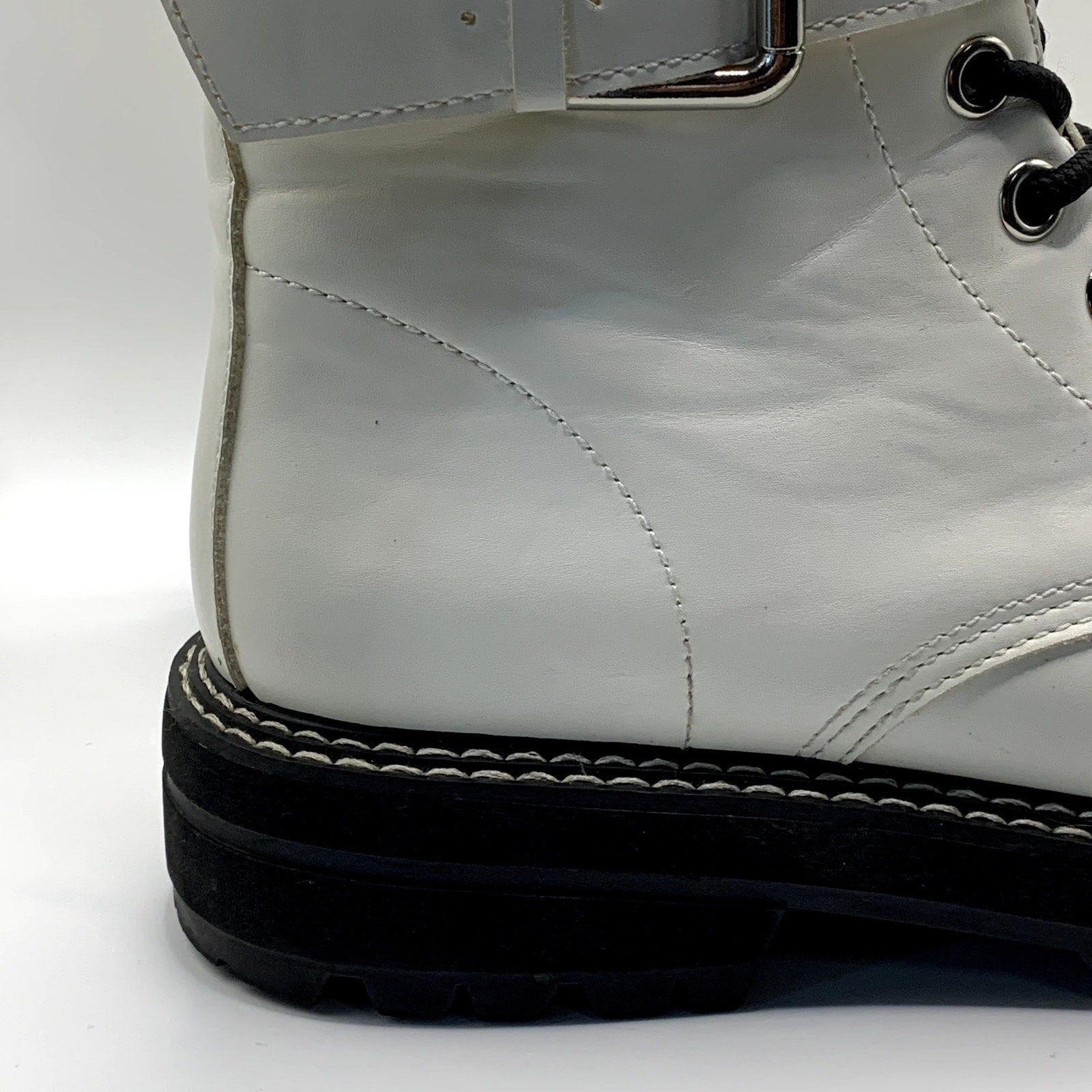 DUNES Women's White Chaplin Faux-Leather Side-Zip Lace-Up Combat Boots SZ 8.5