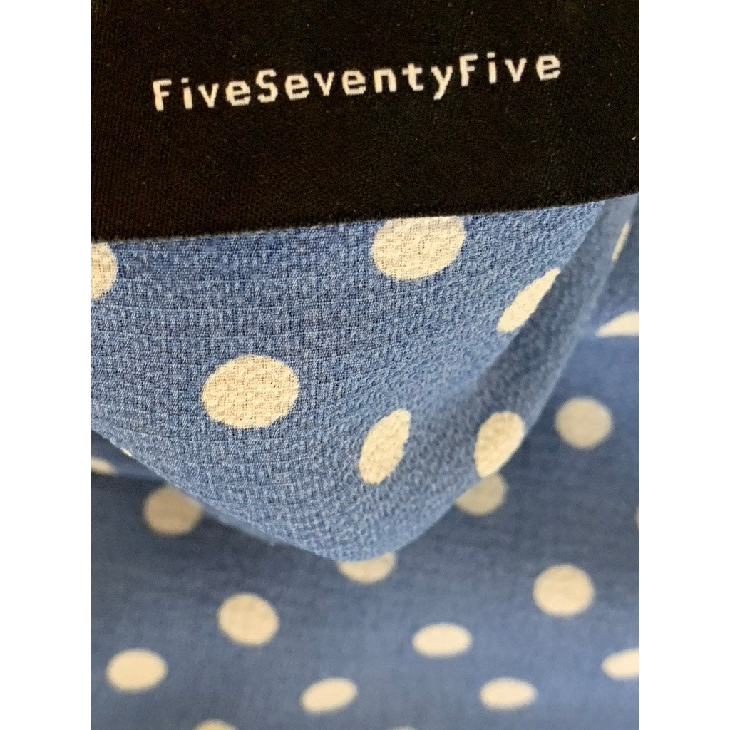 FIVESEVENTYFIVE Women's Blue/White Polka Dot Long Bell Sleeve Wrap Top SZ S
