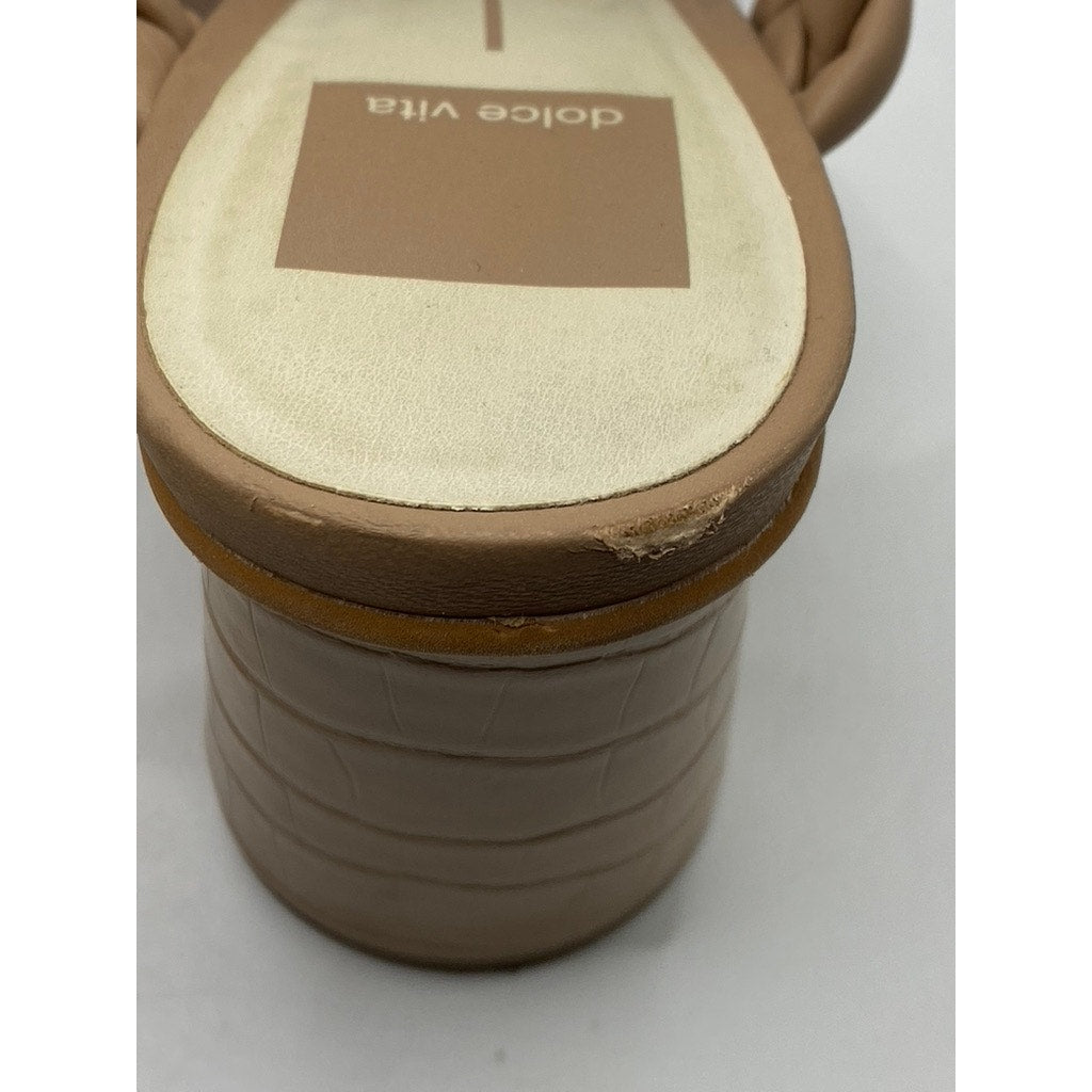 DOLCE VITA Women's Nude Braided Paily Stacked-Heel Square-Toe Heels SZ 6.5
