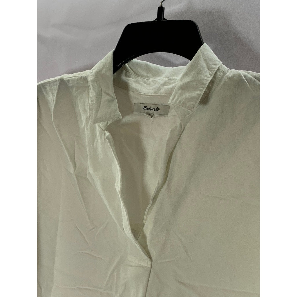 MADEWELL Women's White V-Neck Short Sleeve Parka Popover Top SZ M