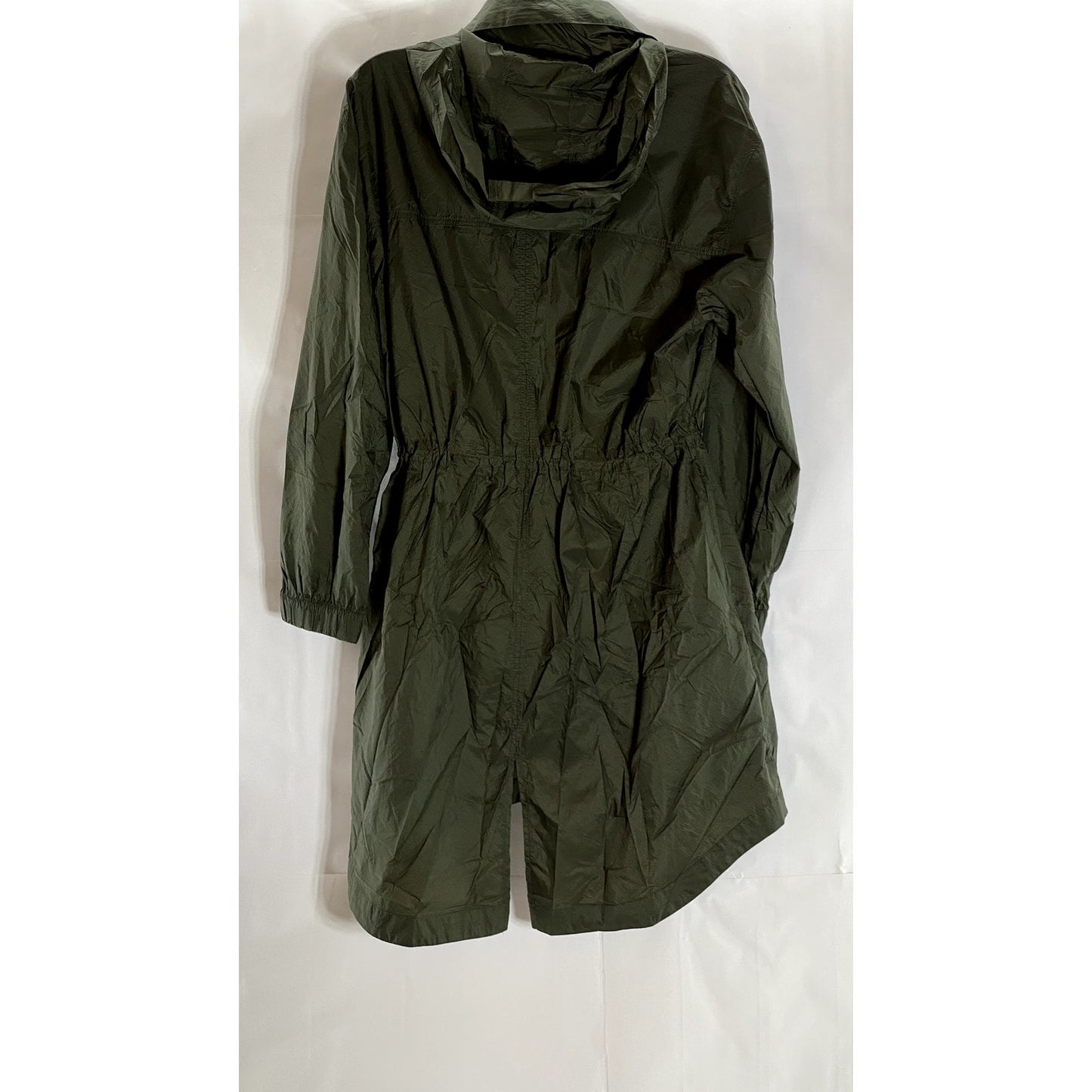 OLD NAVY ACTIVE Women's Army Green Cinched Waist Hooded Zip-Up Rain Jacket SZ S