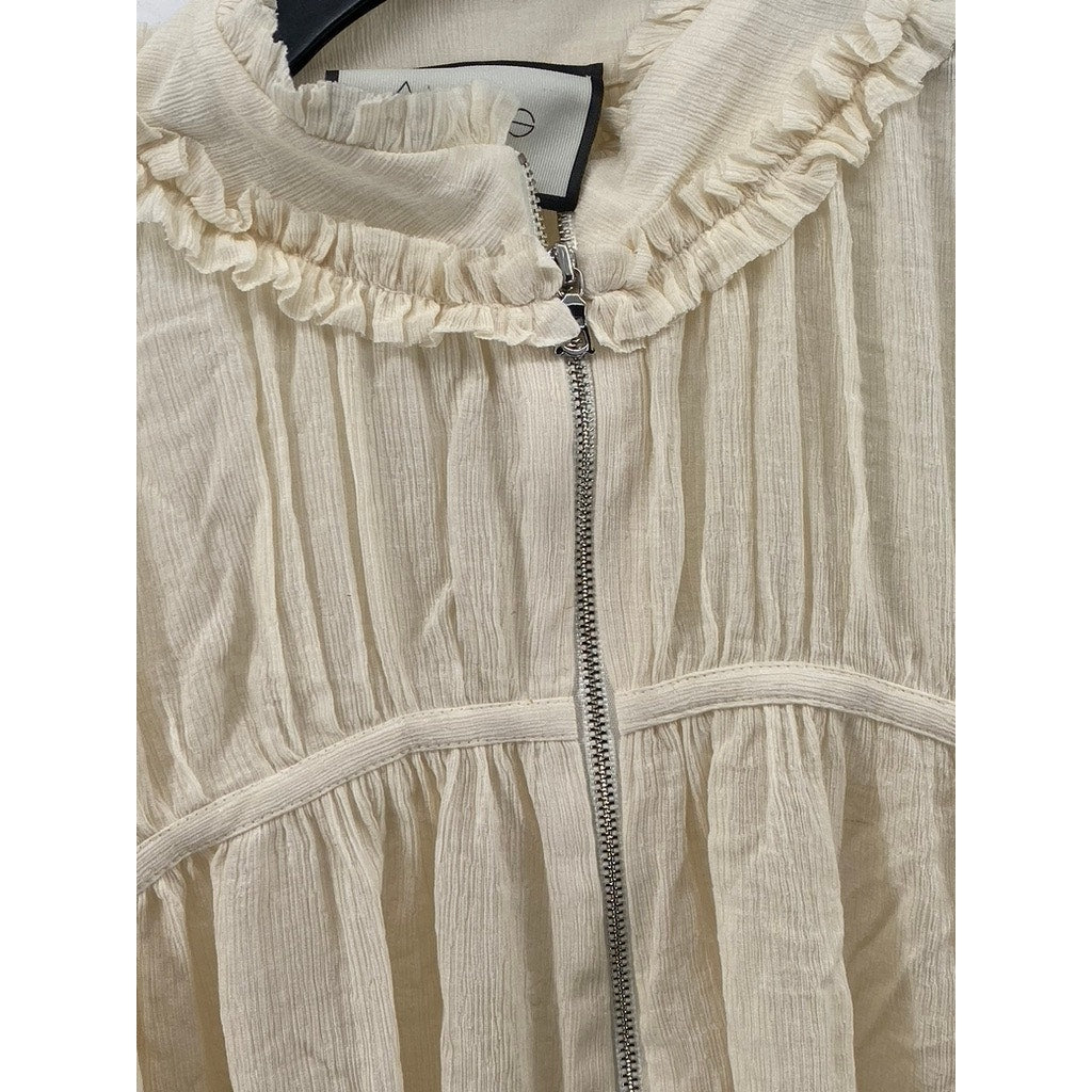 ALEXIS Women's Cream Boho Zip-Up High-Neck Long Sleeve Tie-Hem Top SZ XS