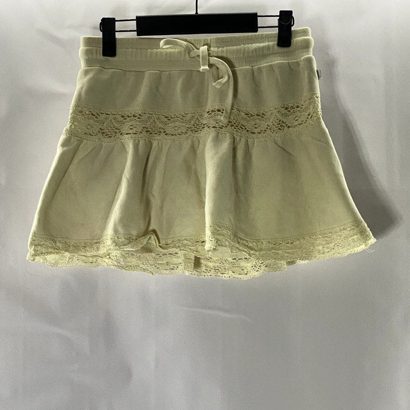 OUT FROM UNDER Women's Off-White Lace-Trim Drawstring Pull-On Mini Skort SZ S