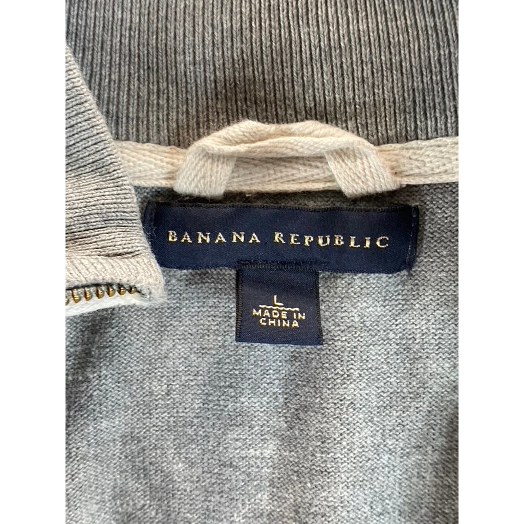 BANANA REPUBLIC Men's Light Grey Supima-Wool Zip-Up Stand Collar Sweater SZ L