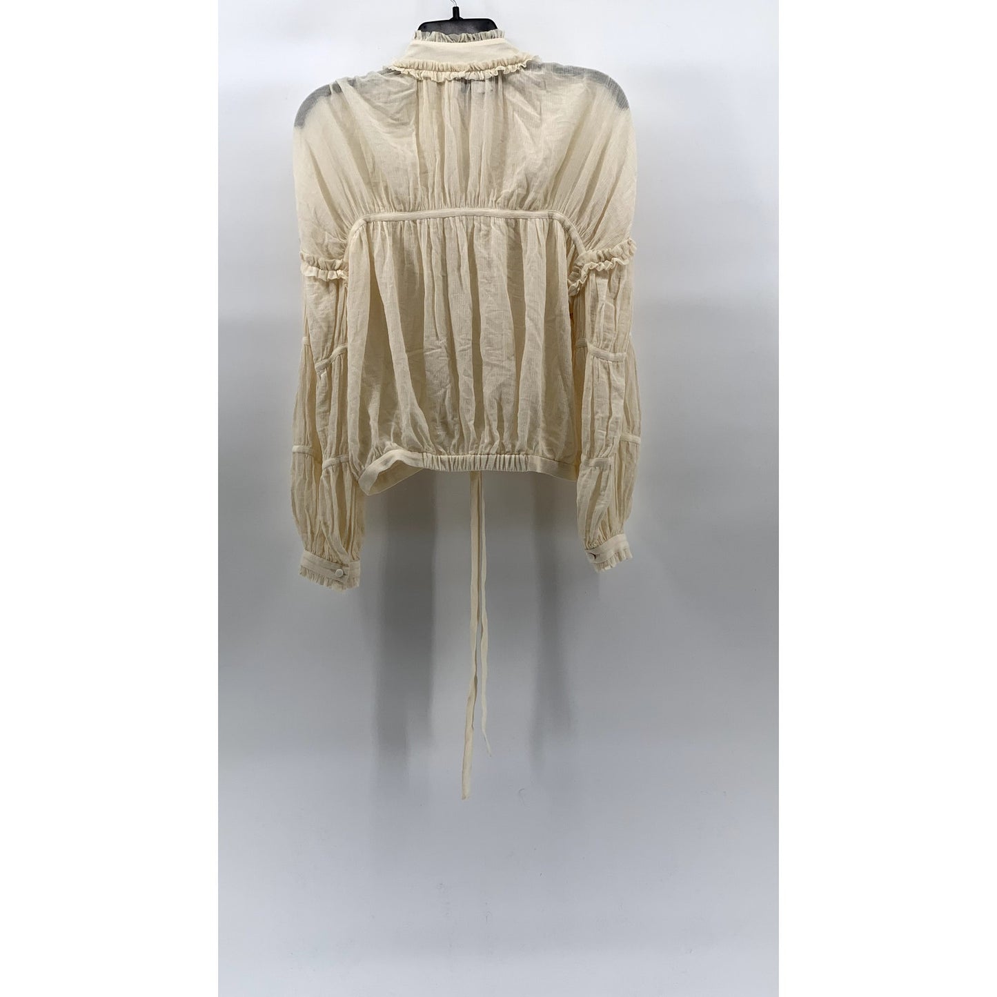 ALEXIS Women's Cream Boho Zip-Up High-Neck Long Sleeve Tie-Hem Top SZ XS