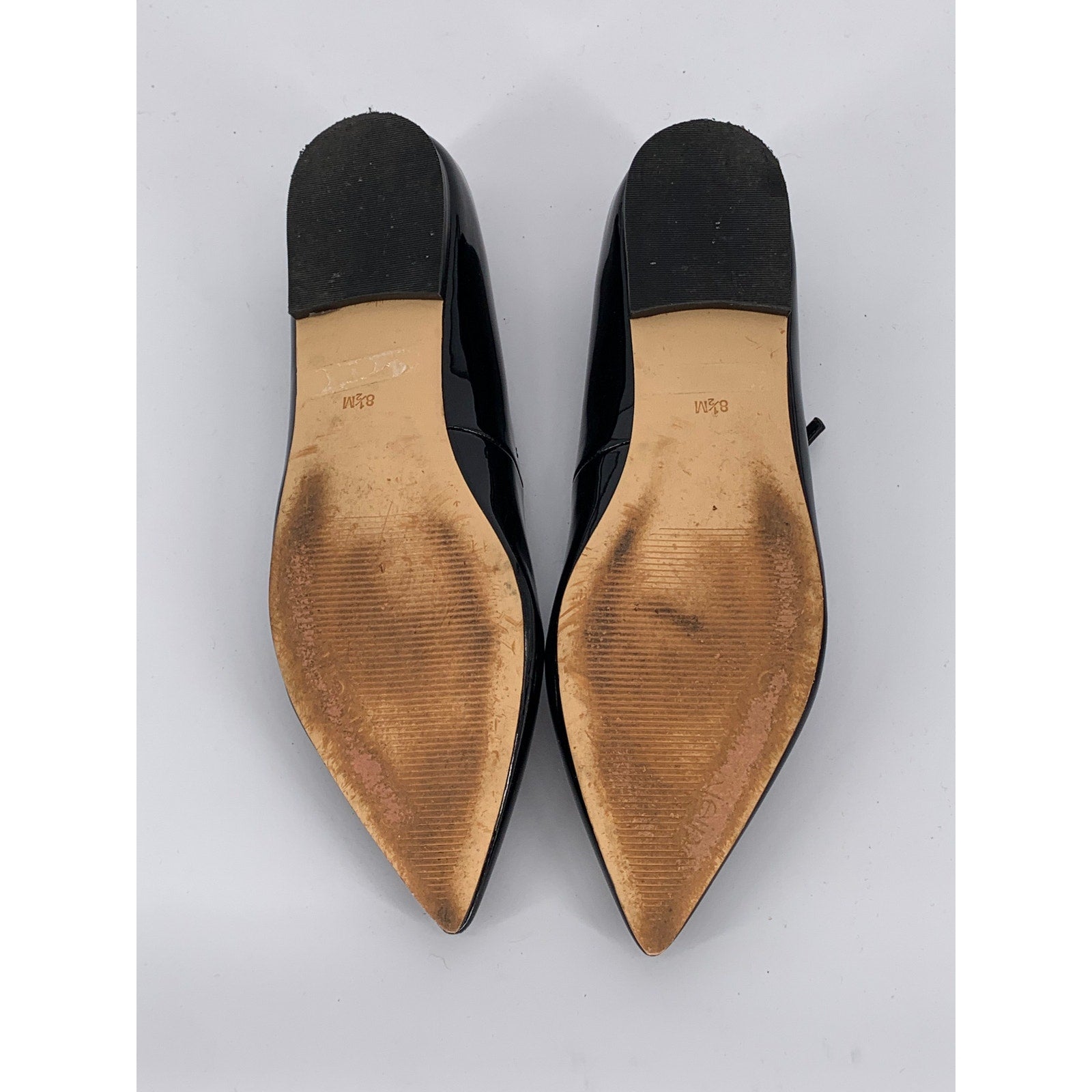 CALVIN KLEIN Women's Black Patent Leather Pointed-Toe Ankle Strap Flats SZ 8.5