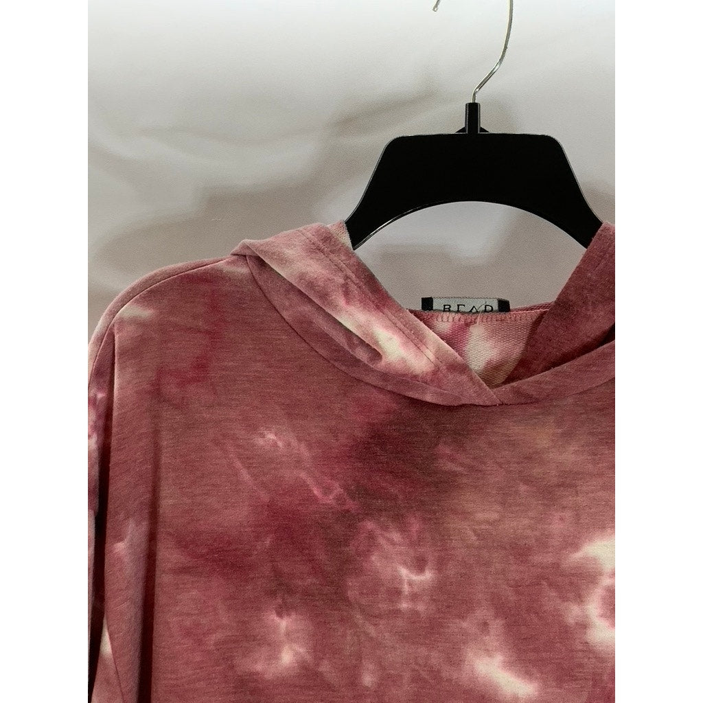 BLVD Women's Red/Beige Tie-Dye Pocketless Pullover Hoodie SZ M