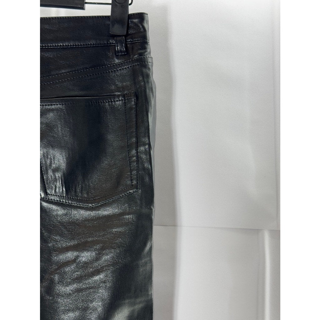 ARITZIA SUNDAY BEST Women's Black Faux-Leather Wide-Leg Five-Pocket Pants SZ 00