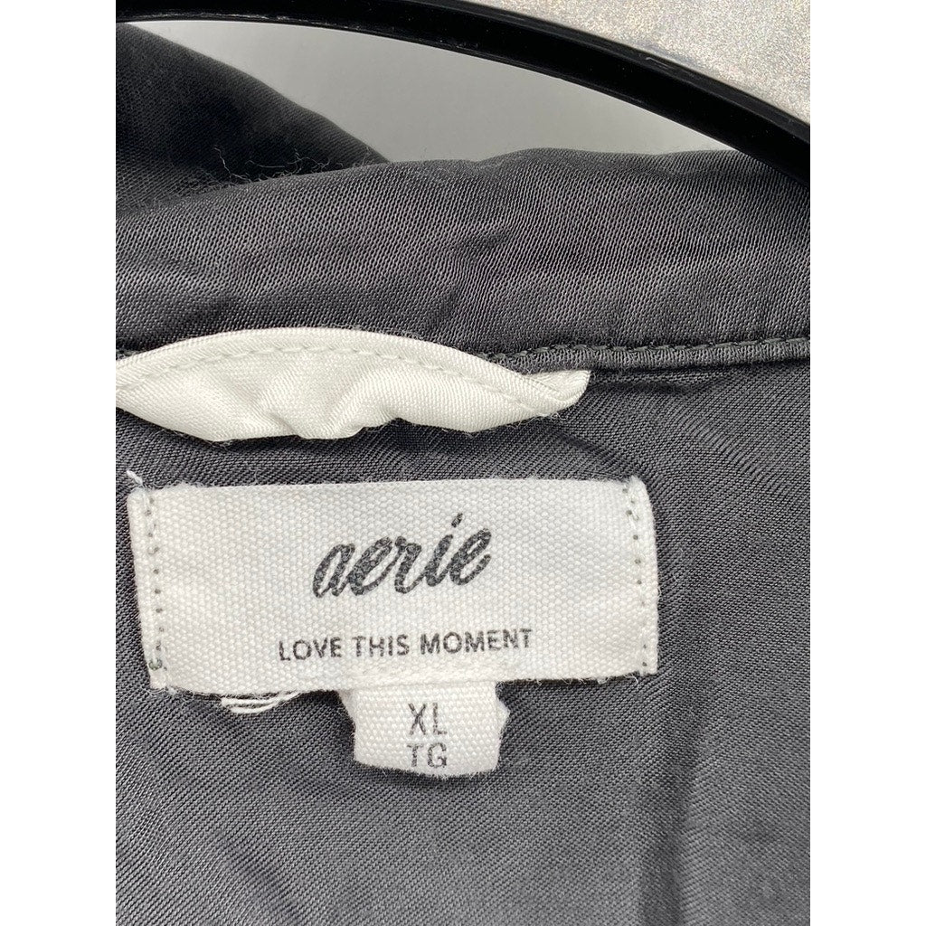 AERIE Women's Black Long Sleeve Button-Up Collared Pajama Top SZ XL