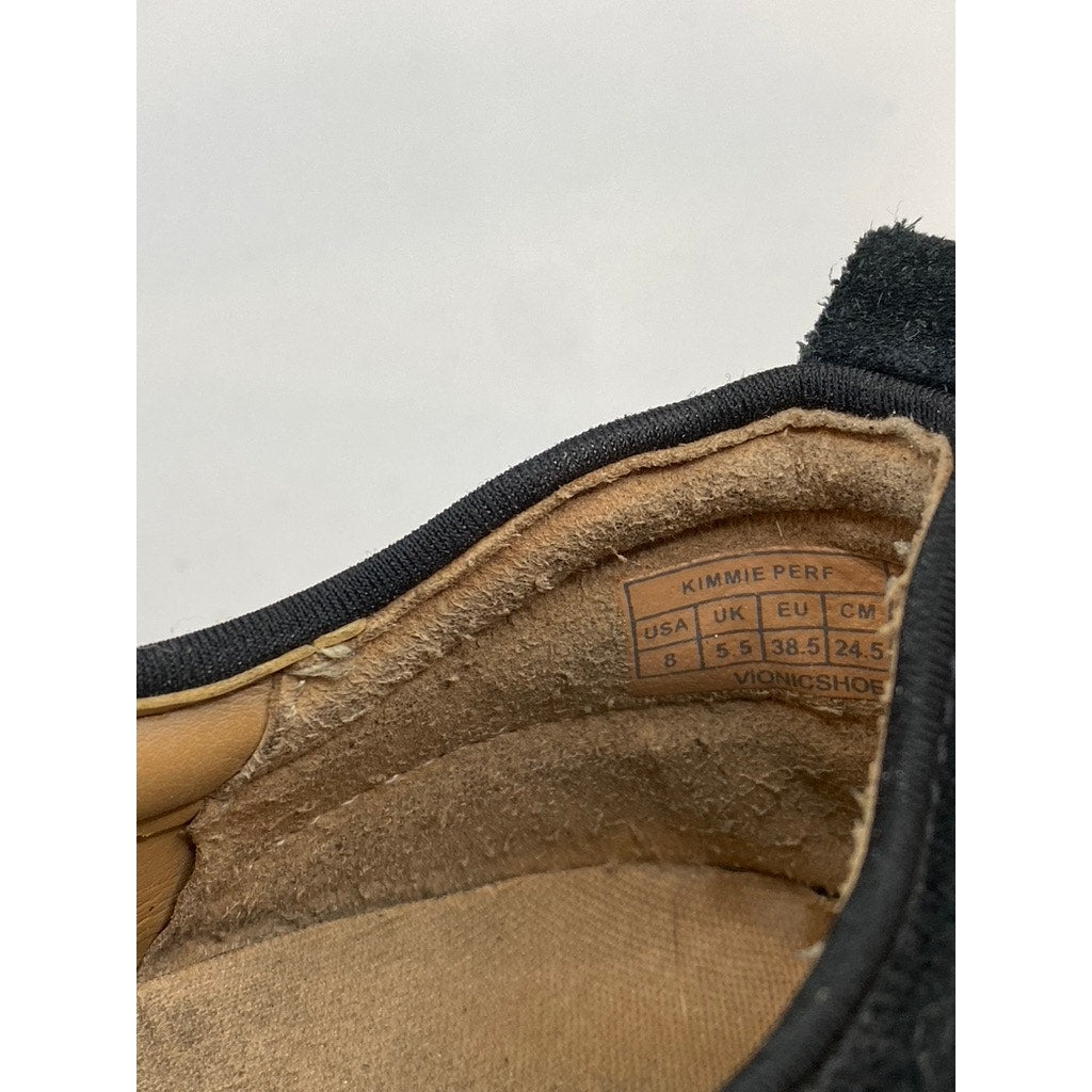 VIONIC Women's Black Suede Leather Kimmie Perf Round-Toe Slip-On Shoes SZ 8