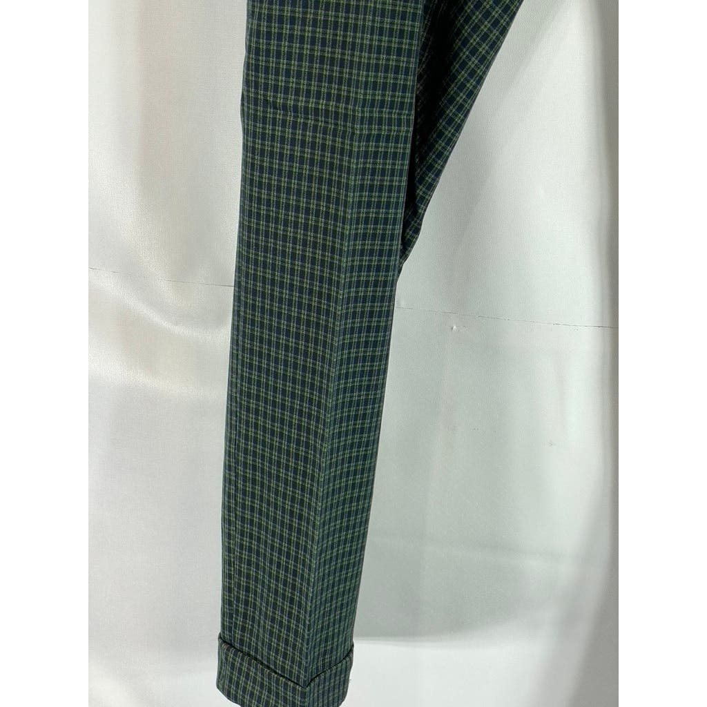 ASOS DESIGN Men's Navy/Green Micro Check Tapered Smart Trousers SZ 34X34