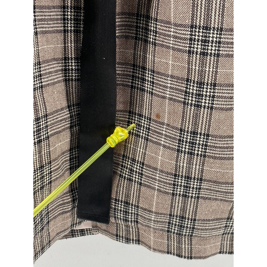 ZBCR Women's Tan-Black Plaid Buckle Closure Notch Collar Blazer SZ M