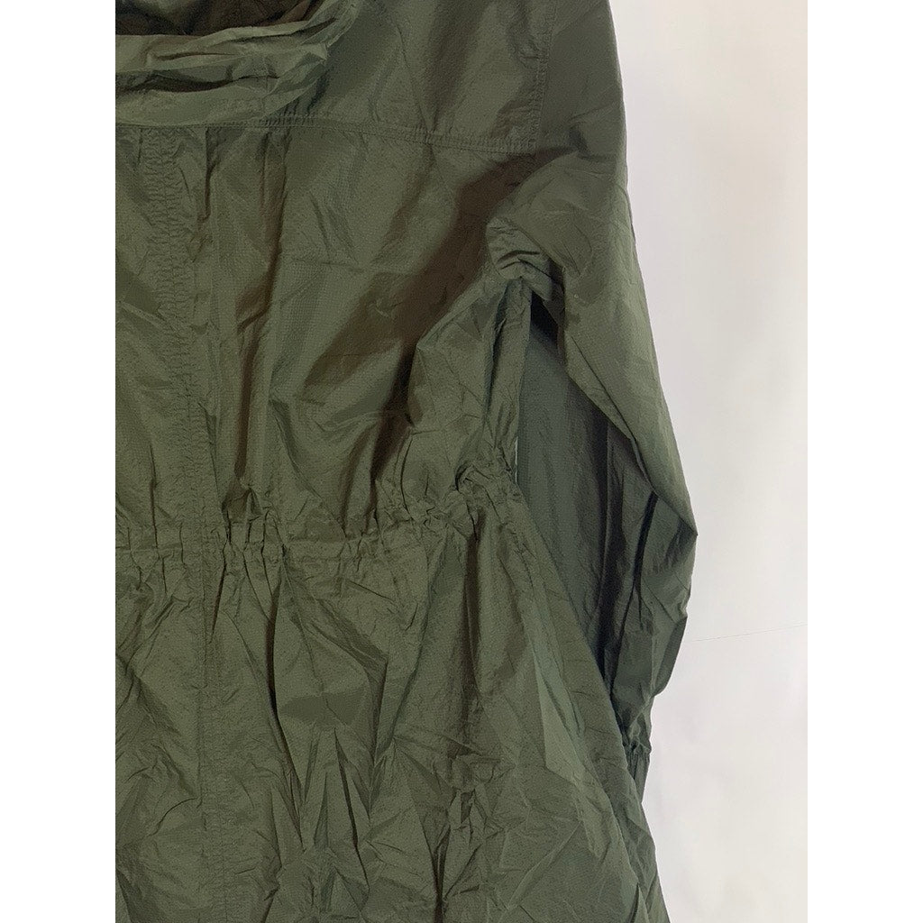 OLD NAVY ACTIVE Women's Army Green Cinched Waist Hooded Zip-Up Rain Jacket SZ S