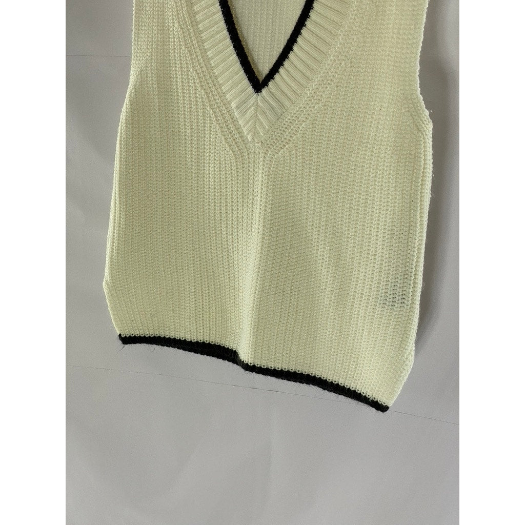 DIVIDED By H&M Women's Cream-Black Rib-Knit V-Neck Pullover Sweater Vest SZ S